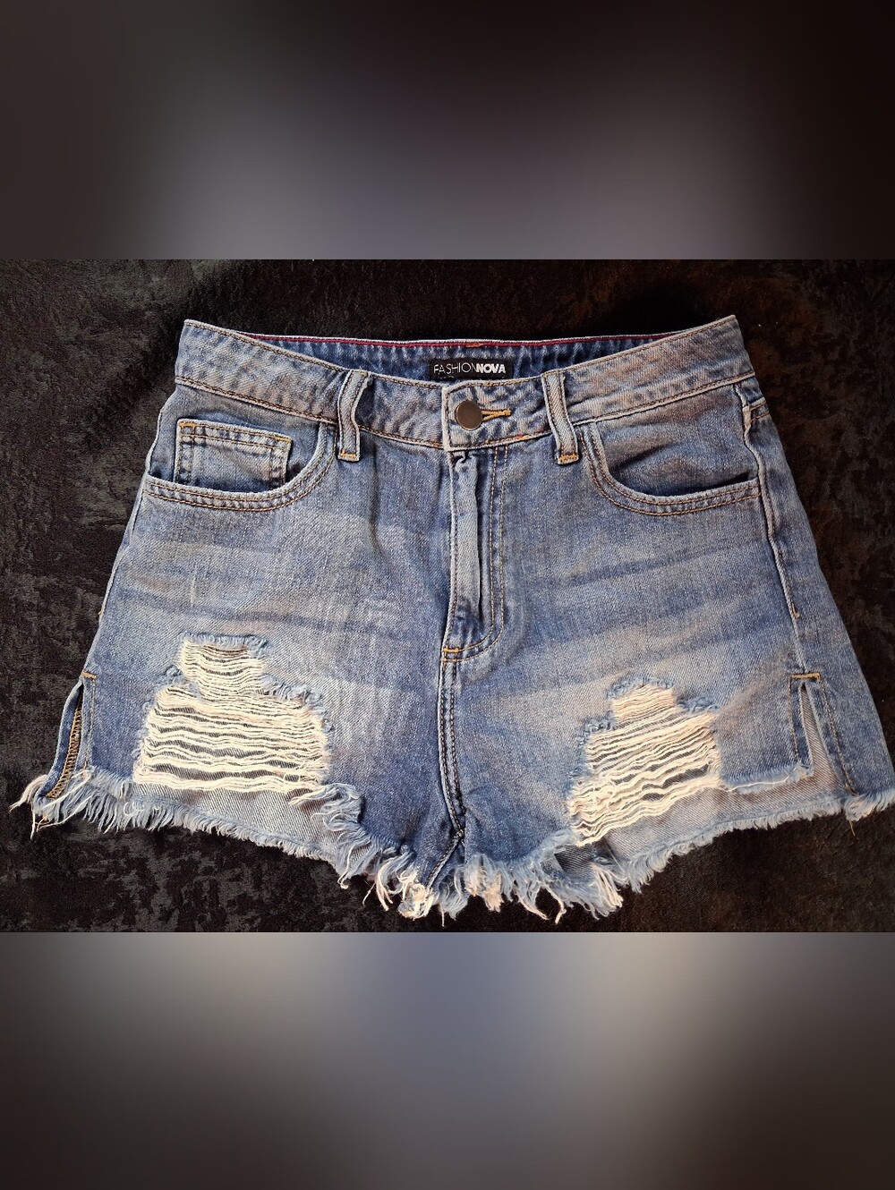 Fashion Nova Light Blue Ripped High-Rise Denim Shorts